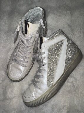 ShuShop rooney goose pearl glitter high top sneakers mid-star golden glitter